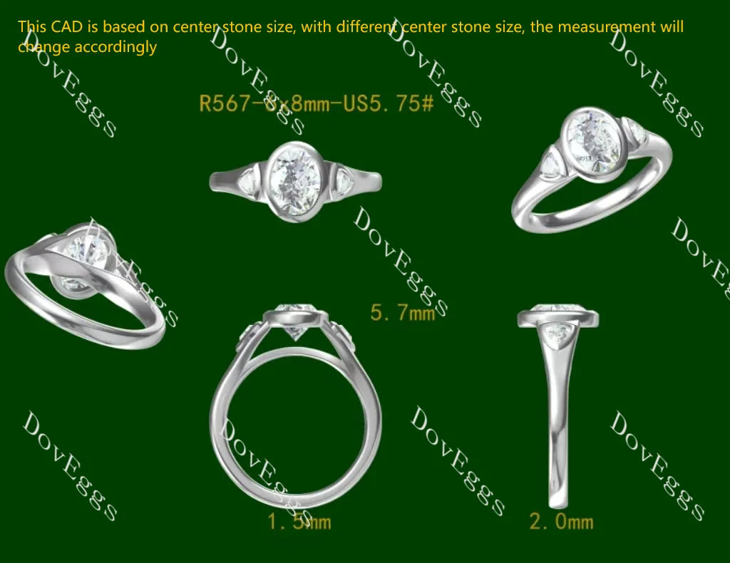 Oval bezel three stones moissanite engagement ring| DovEggs