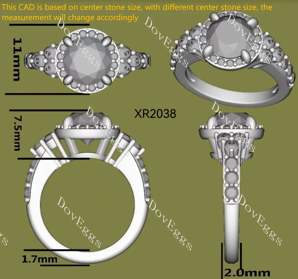 Round halo side stones moissanite engagement ring| DovEggs