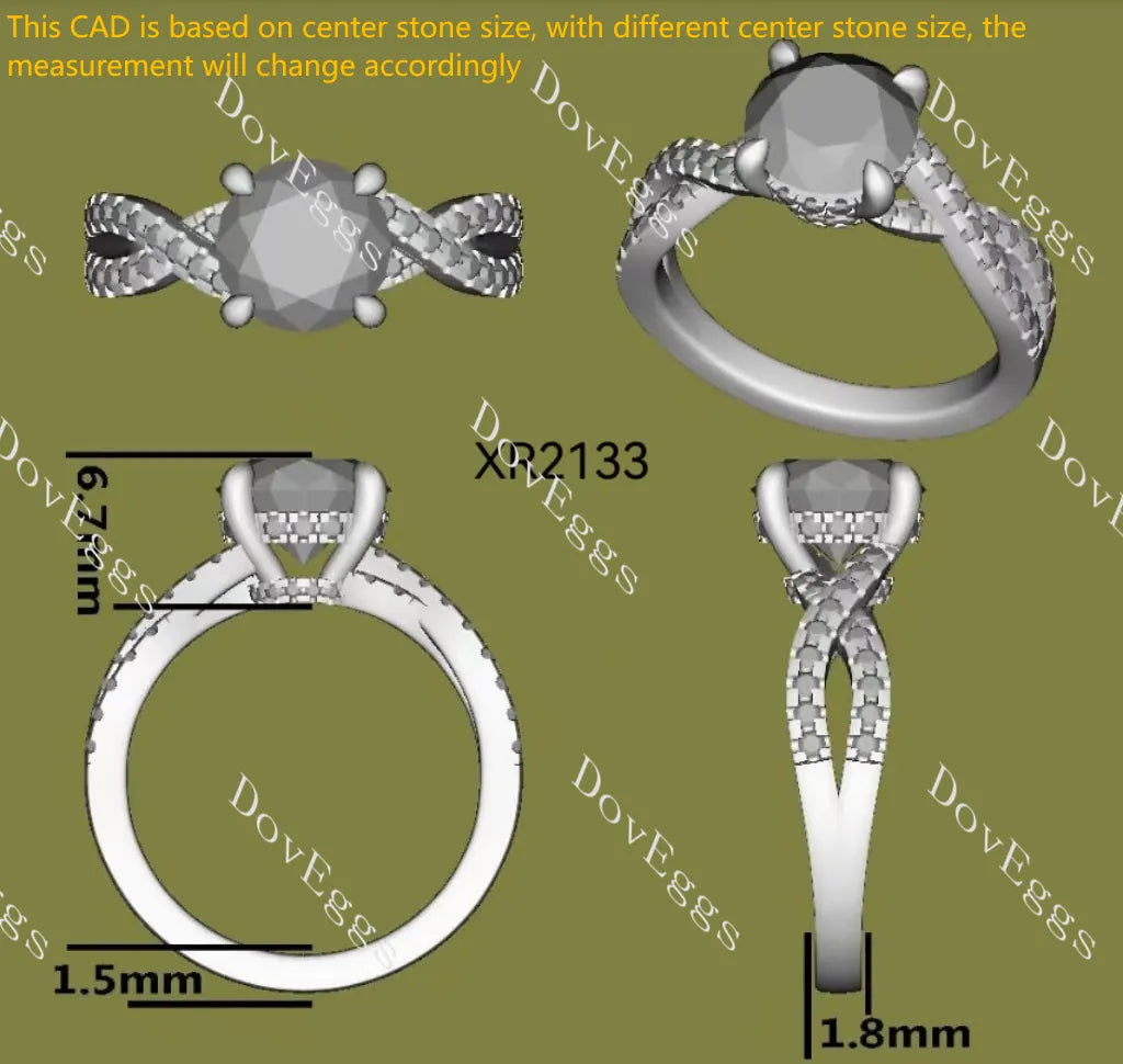Round pave cross band moissanite engagement ring| DovEggs