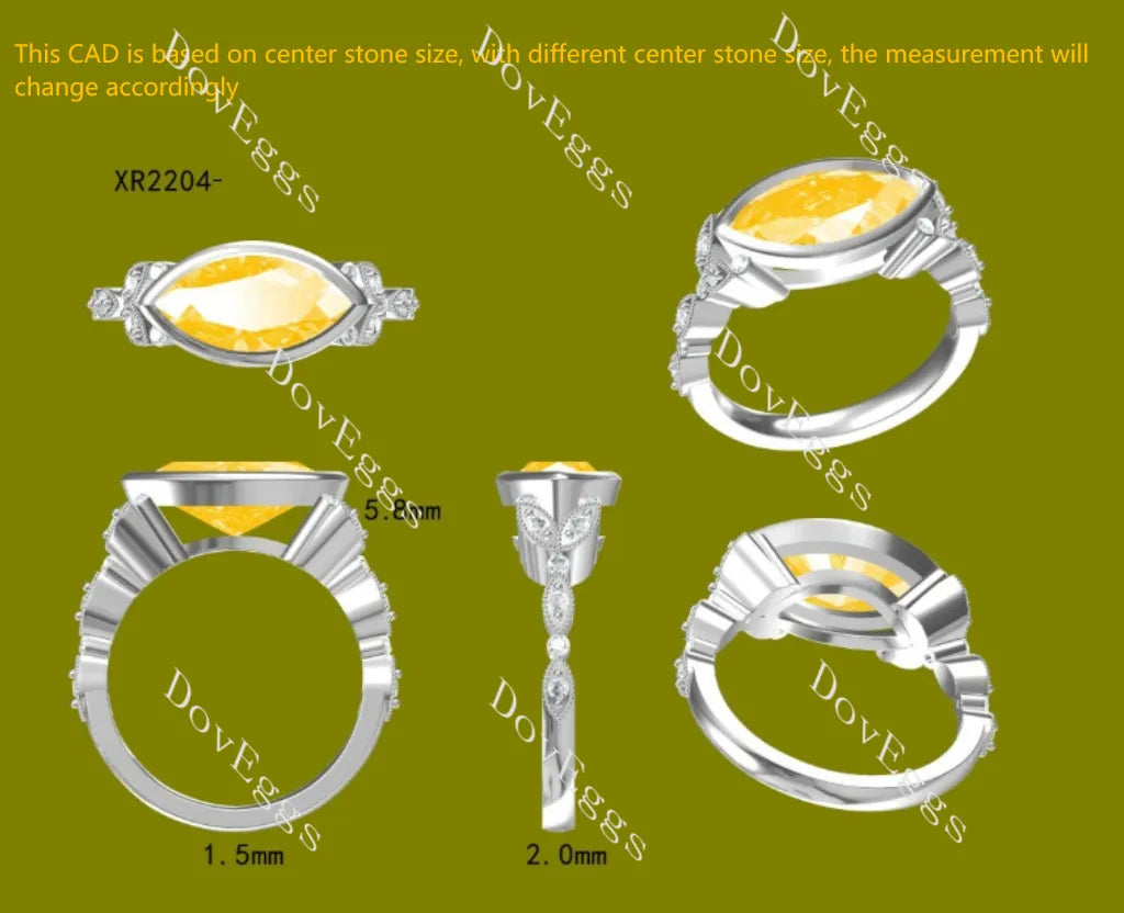 Marquise bezel art deco east to west direction colored moissanite engagement ring| Doveggs