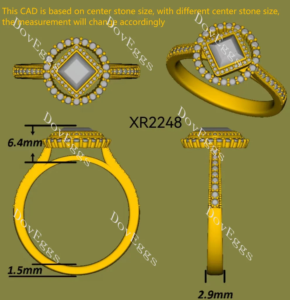 Serenity princess halo pave moissnaite engagement ring| Doveggs