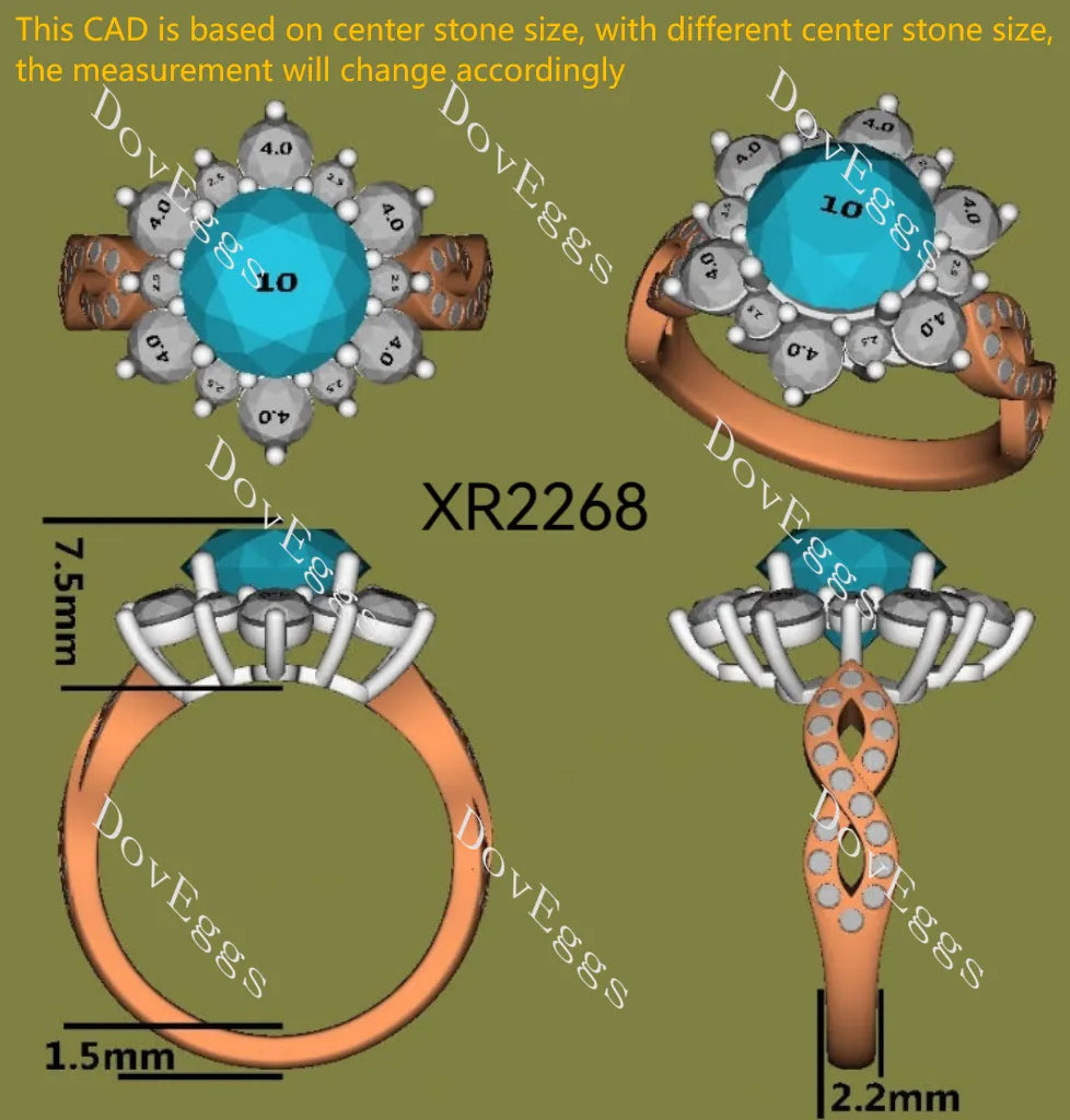 Round floral halo colored gem engagement ring | Doveggs
