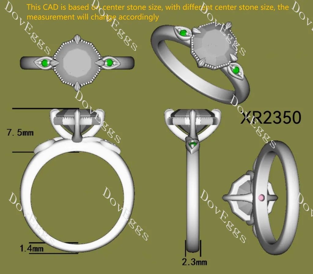 Octagon art deco side stones moissanite engagement ring| DovEggs