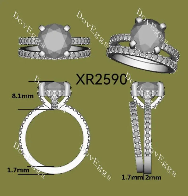 Round 3/4 eternity pave moissanite engagement ring| DovEggs
