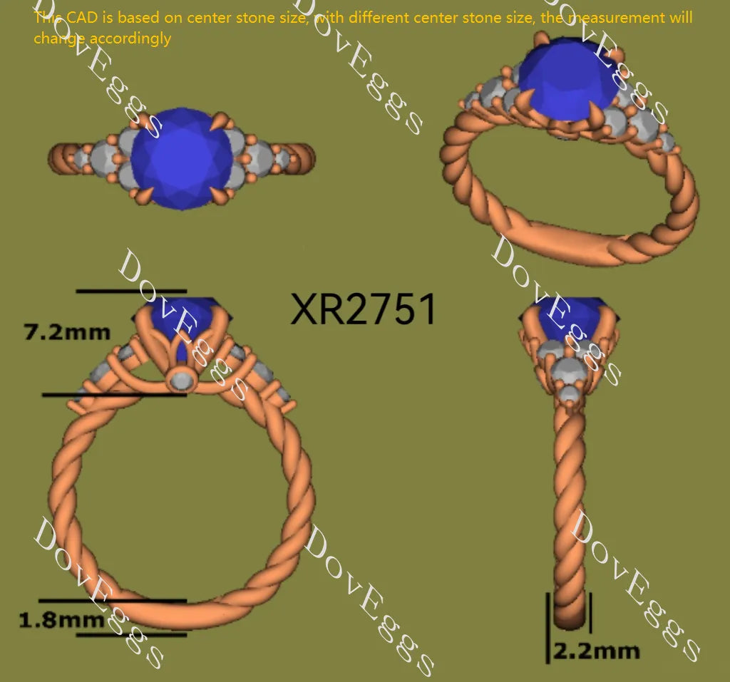 Side stones twisted shank lab diamond engagement ring semi-mount only(Exclusively to DovEggs Stones)