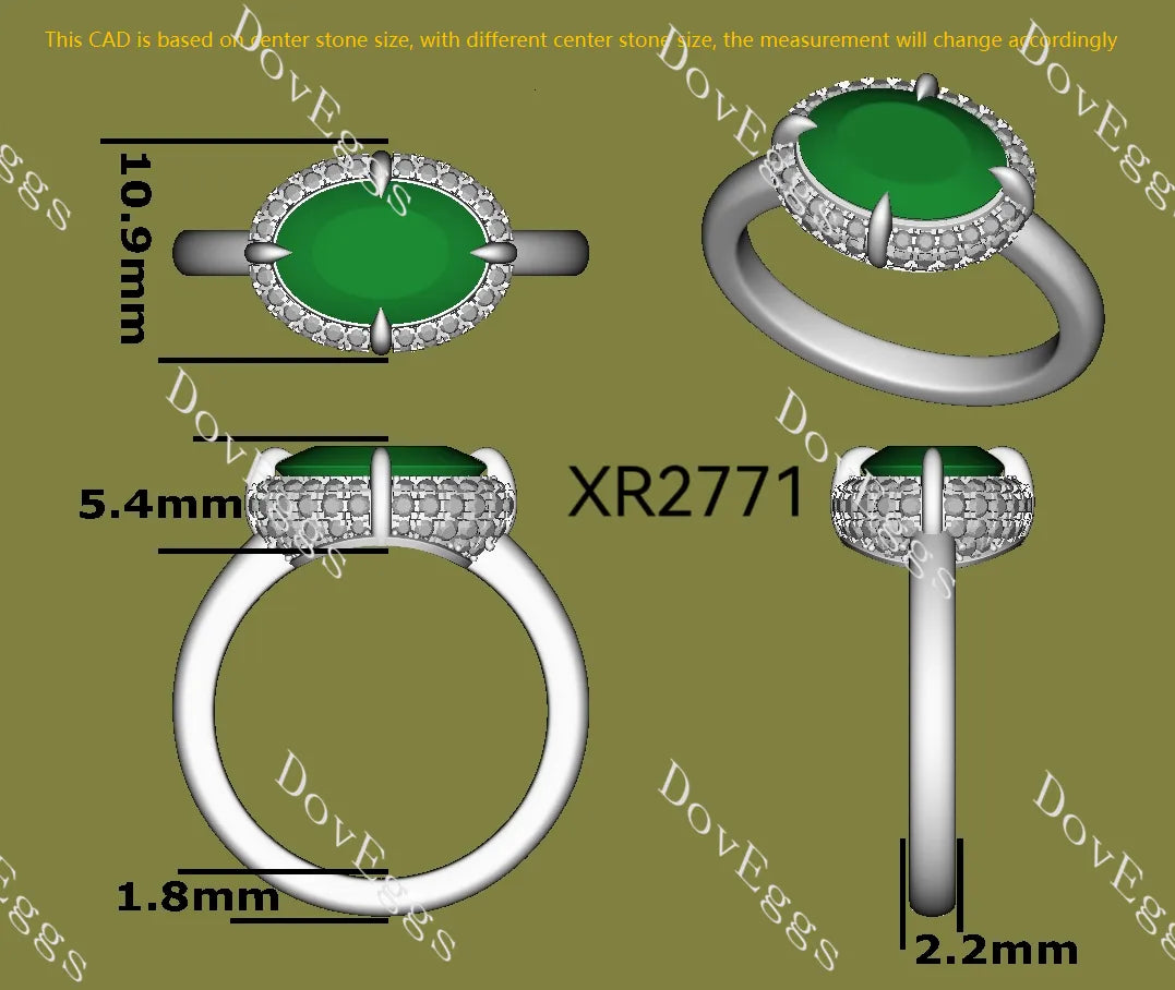 Art deco pave lab diamond engagement ring semi-mount only(Exclusively to DovEggs Stones)
