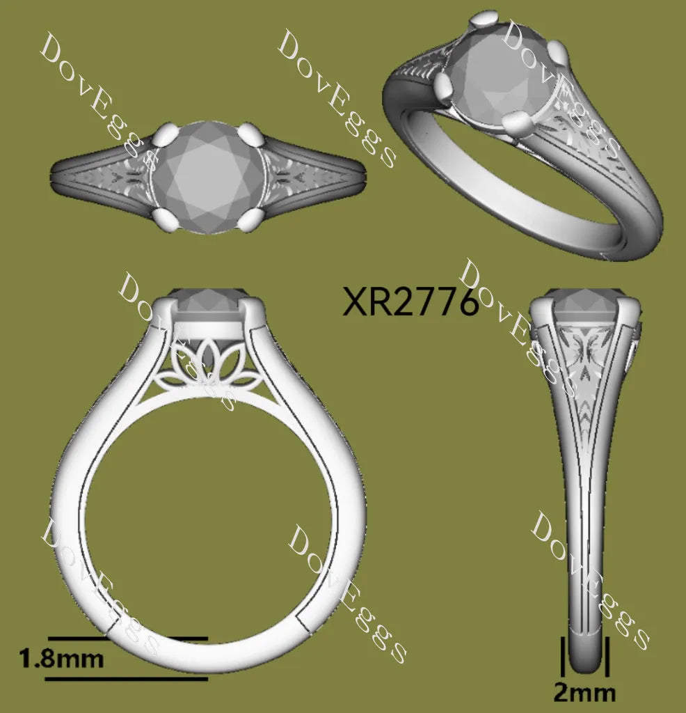 Cushion carved solitaire stardust grey moissanite engagement ring| DovEggs