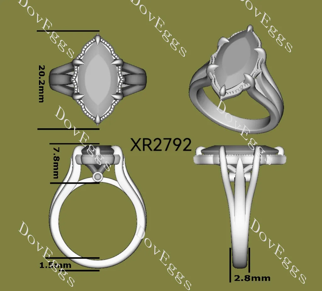 Marquise split shanks vintage moissanite engagement ring| DovEggs