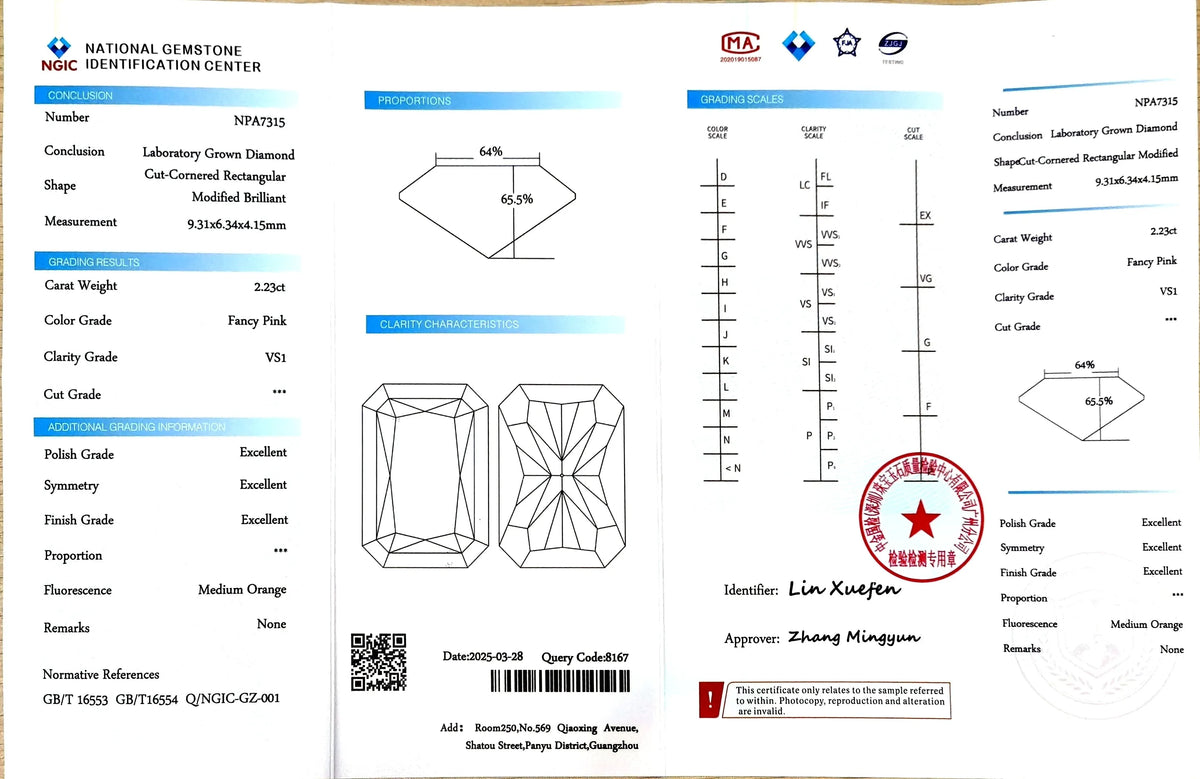 2.23ct Radiant Lab Diamond - Fancy Pink Color VS1 | Doveggs Certified