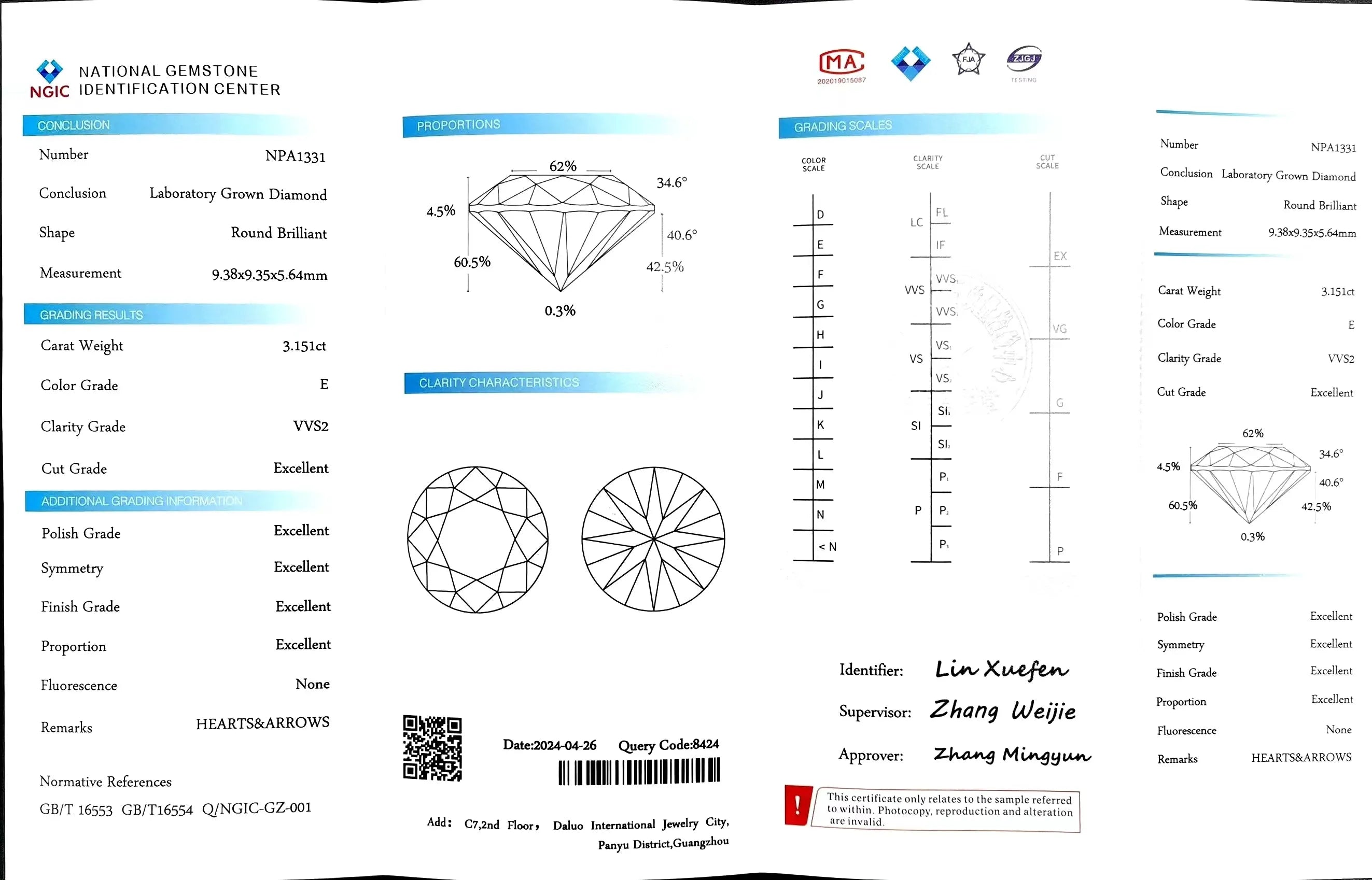 3.151ct Round Cut Lab Diamond - E Color VVS2 | Doveggs Certified