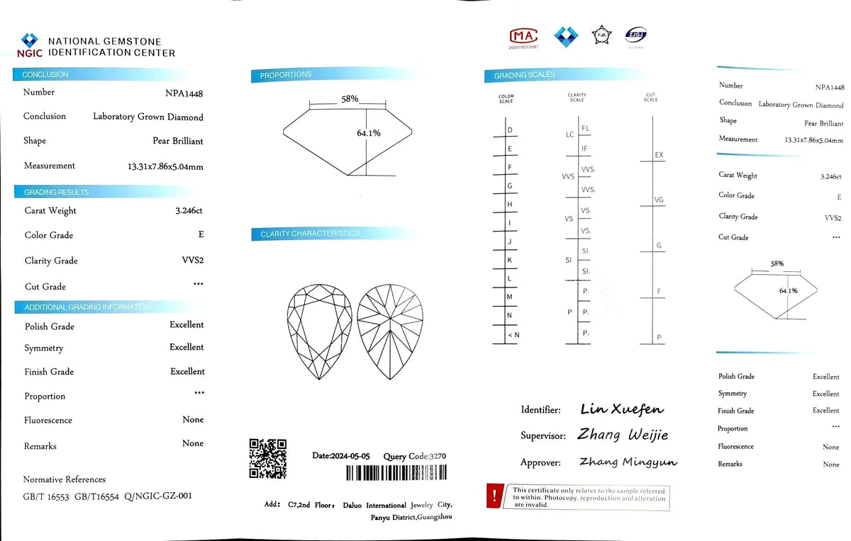 3.246ct Pear Cut Lab Diamond - E Color VVS2 | Doveggs Certified