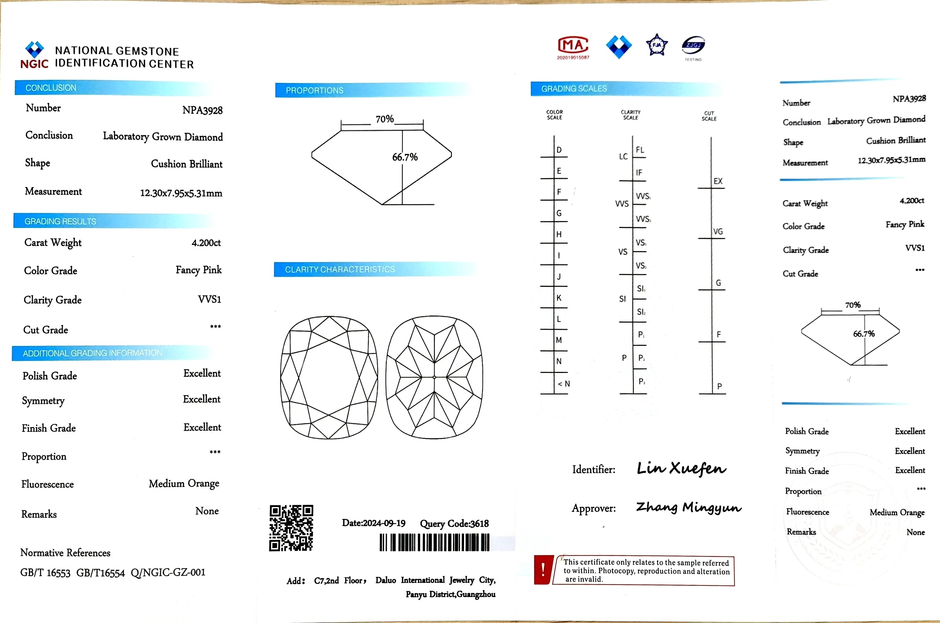 4.200ct Cushion Cut Lab Diamond - Fancy Pink VVS1 | Doveggs Certified