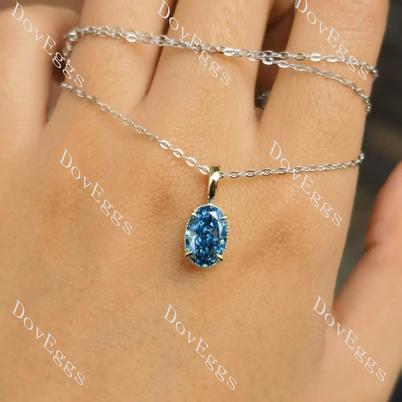River Lee-Oval solitaire moissanite pendant necklace (pendant only)| Doveggs