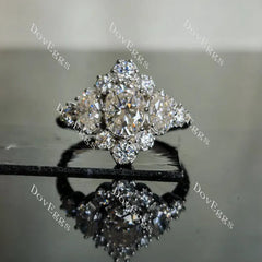 Oval side stones vintage moissanite engagement ring| Doveggs