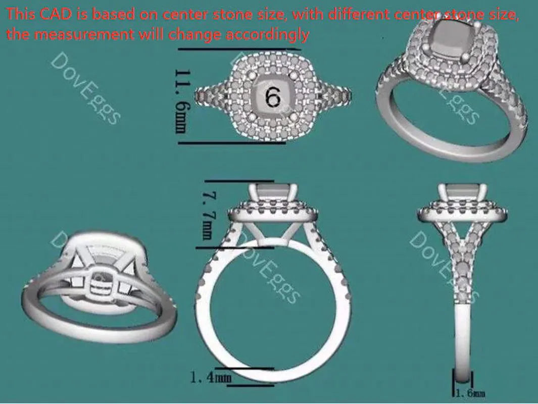 Pave double halo engagement ring only semi-mount only(Exclusively to DovEggs Stones)