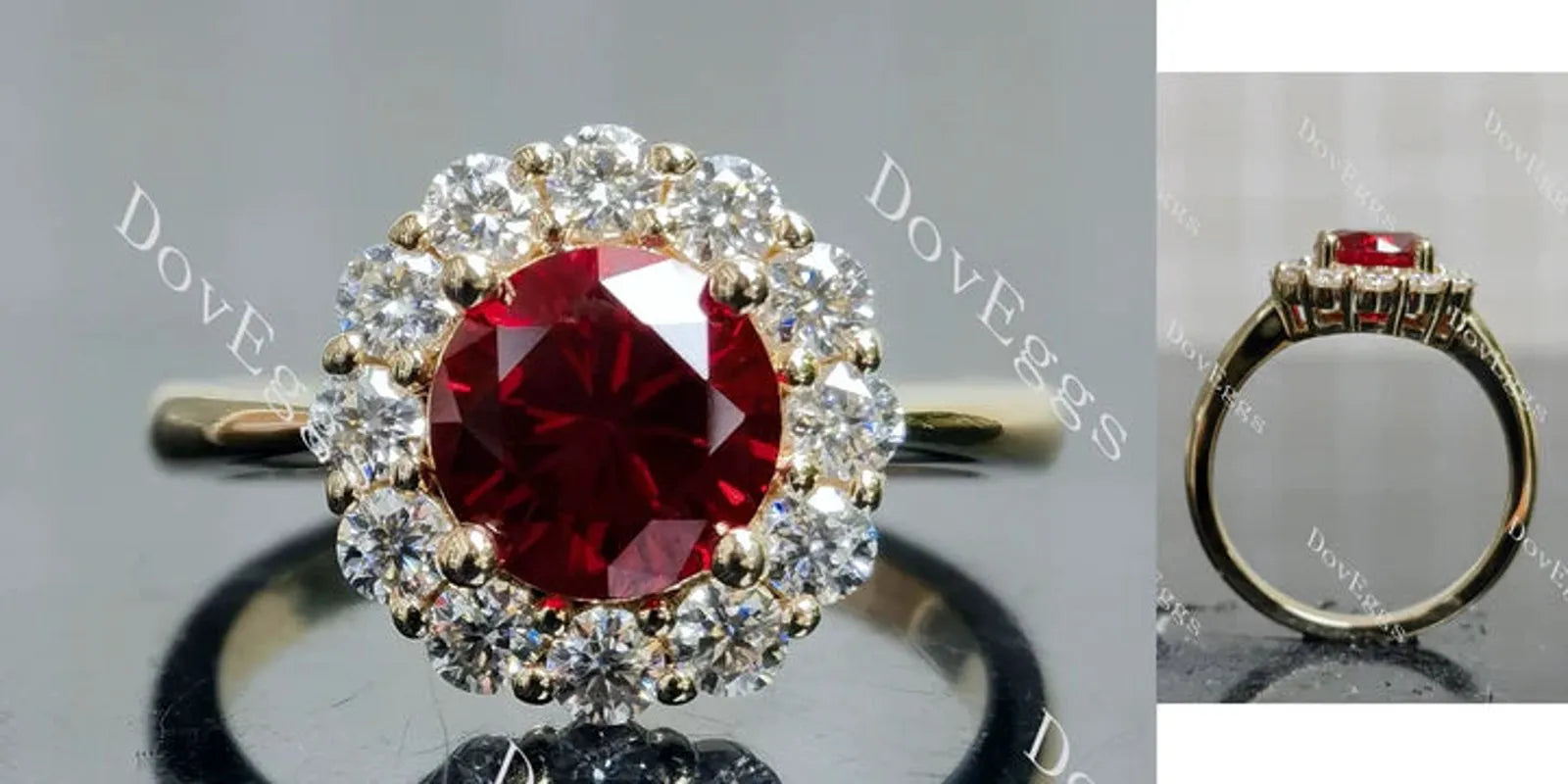Doveggs round halo moissanite engagement ring