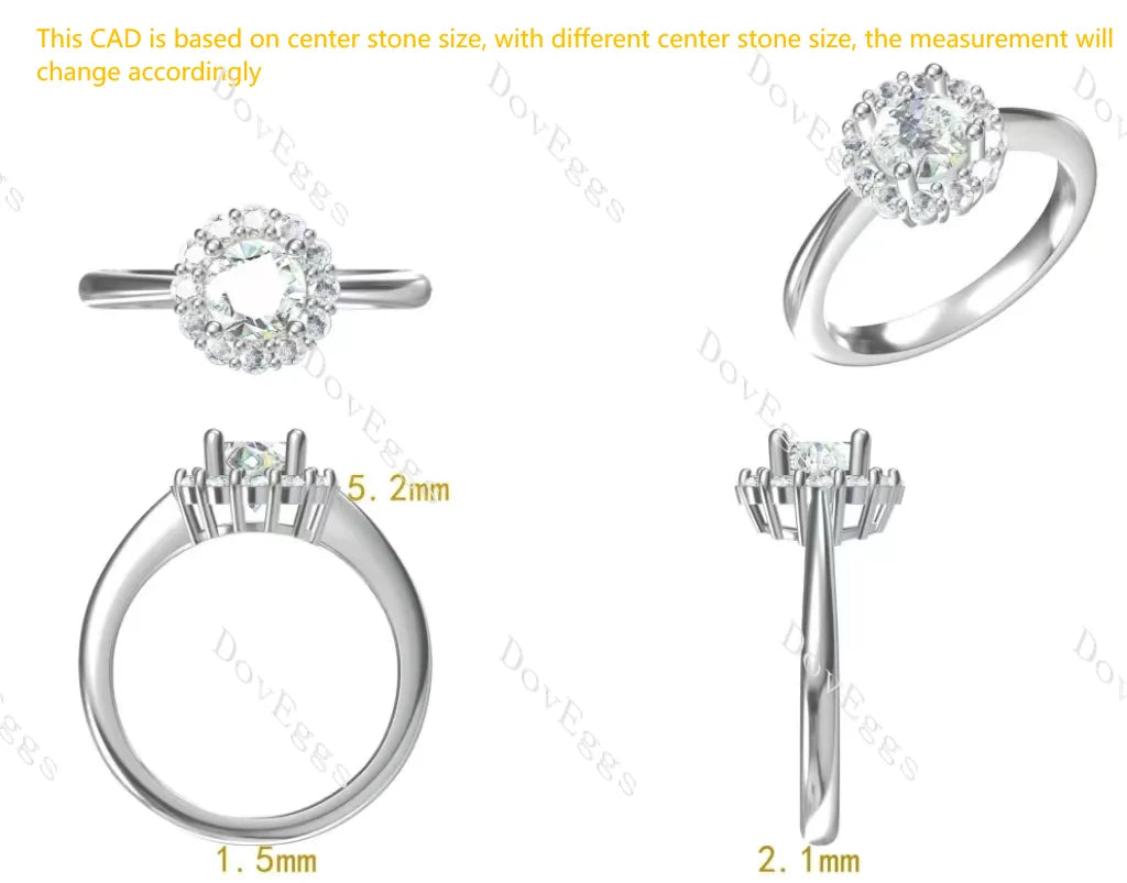 Doveggs round halo moissanite engagement ring