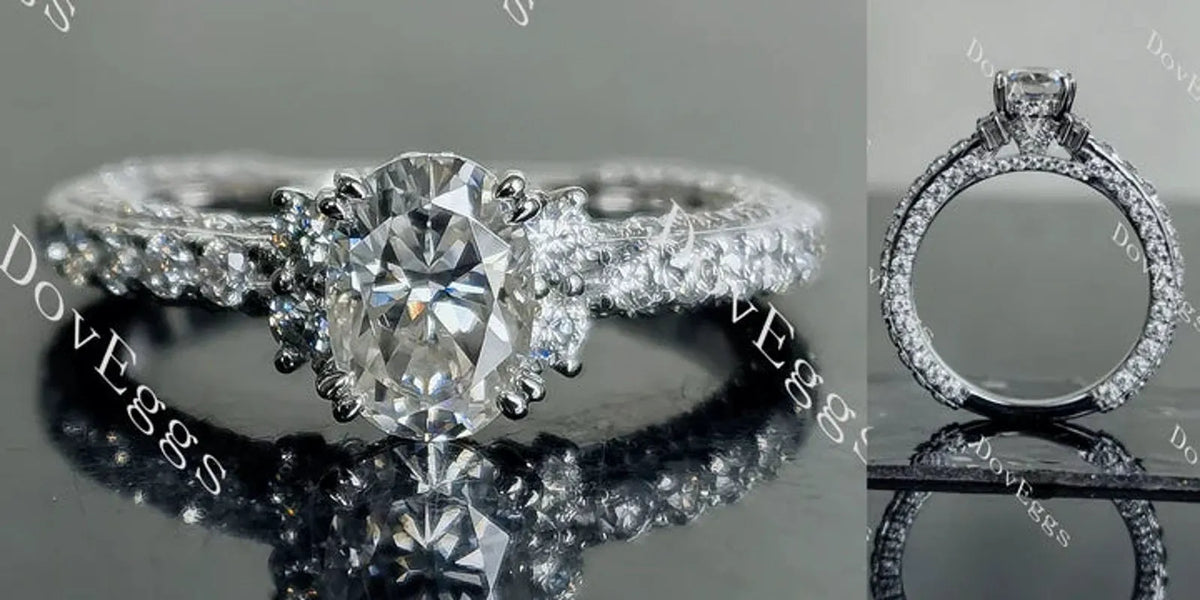 Oval pave eternity moissanite engagement ring| DovEggs