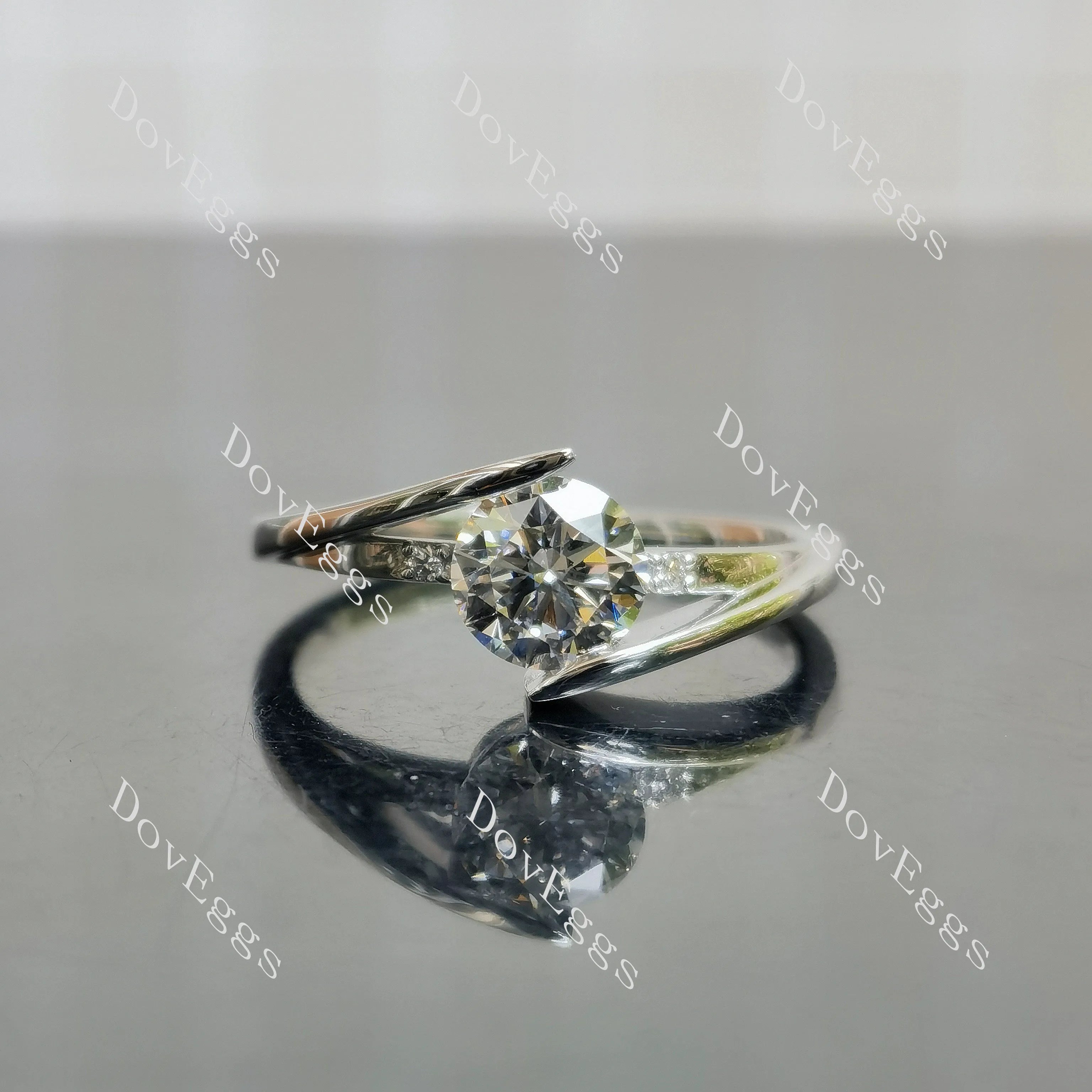 Doveggs round pave side stones moissanite engagement ring