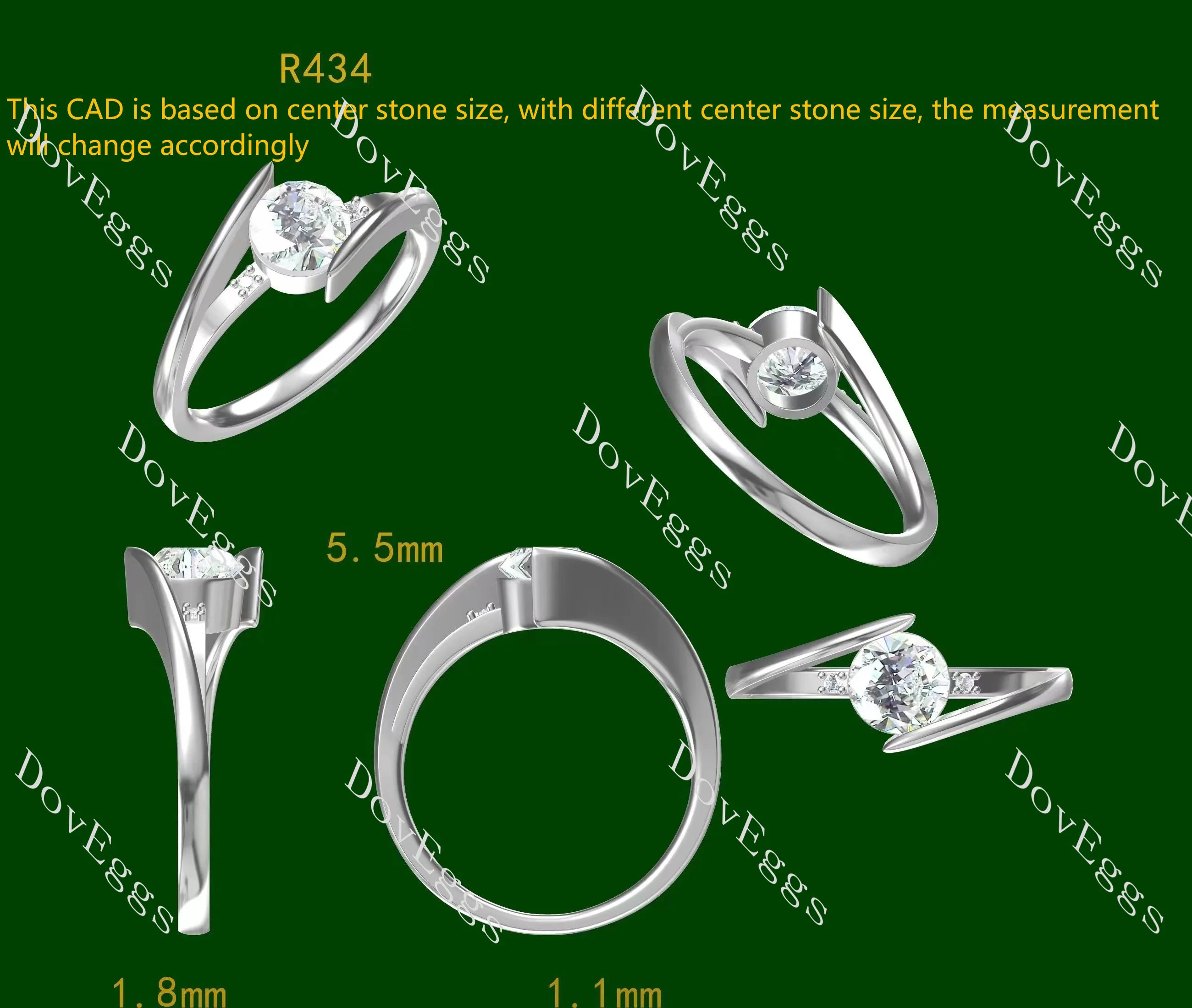 Doveggs pave side stones engagement ring semi-mount only(Exclusively to DovEggs Stones)