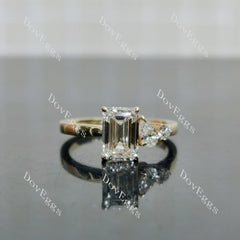 Emerald pave three stones moissanite engagement ring| DovEggs