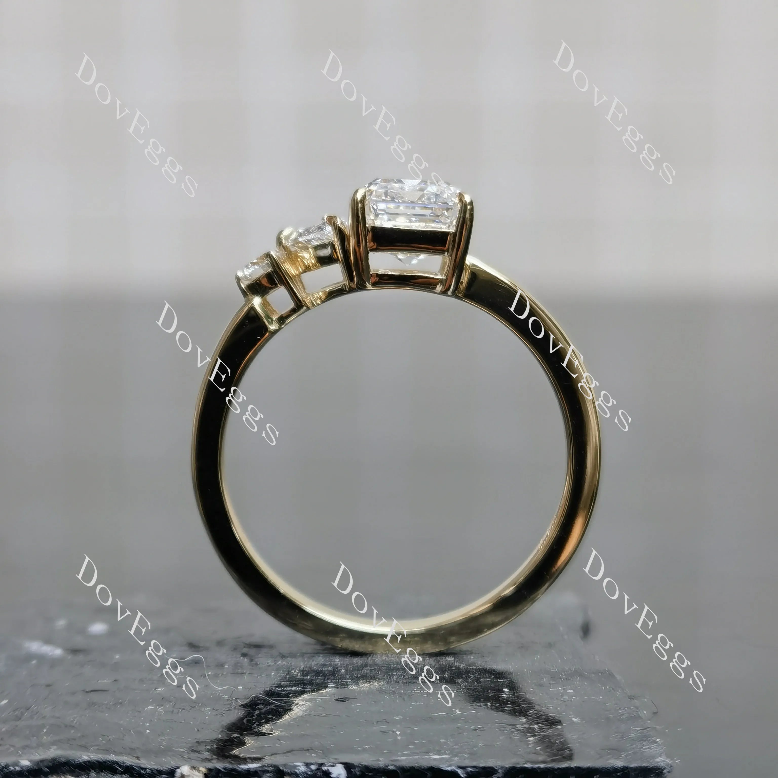 Emerald pave three stones moissanite engagement ring| DovEggs