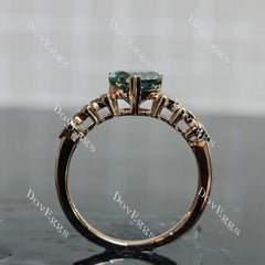 Heart side stones colored moissanite engagement ring| DovEggs