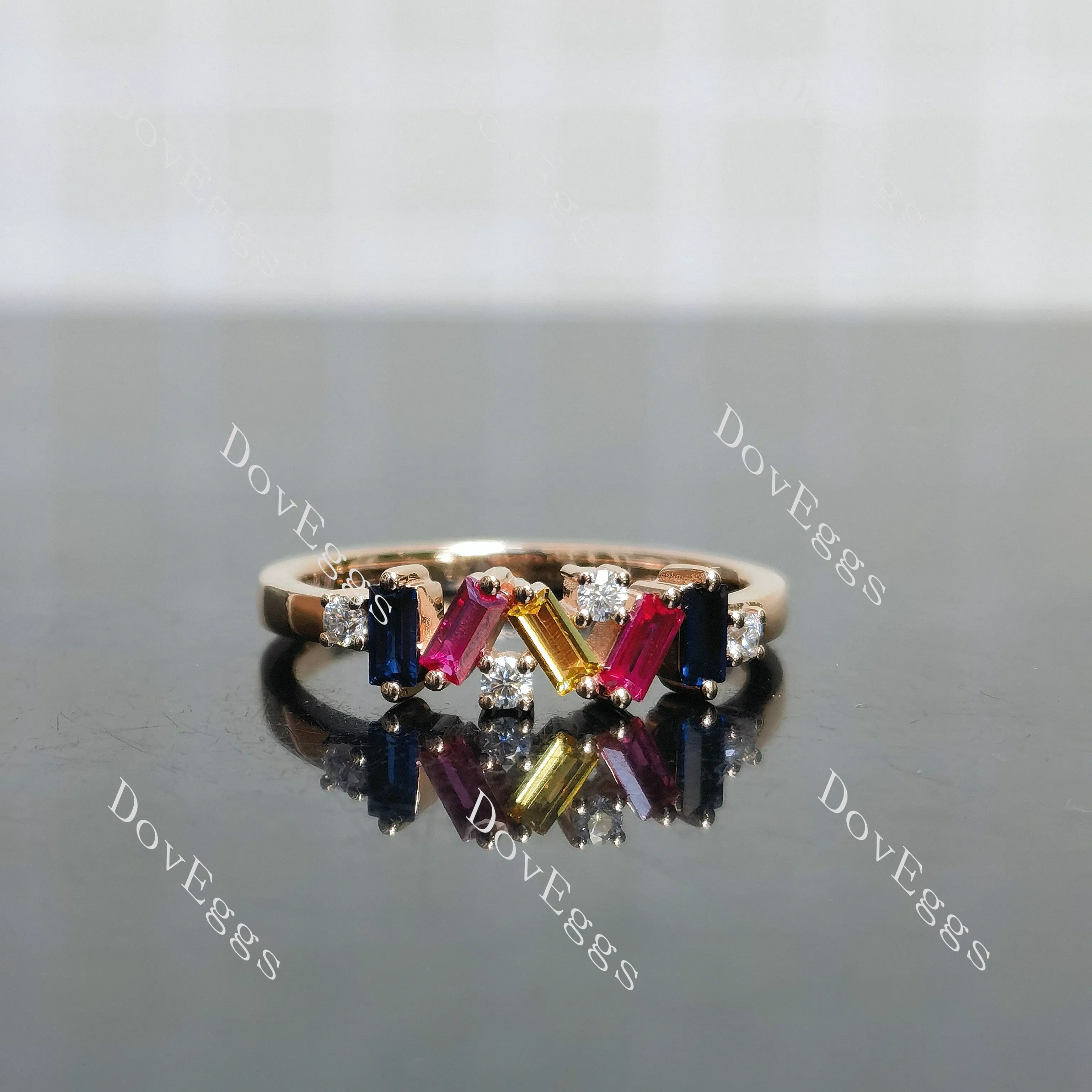 Baguette round pave colored gem/lab grown diamond self-love band-2.1mm band width| DovEggs