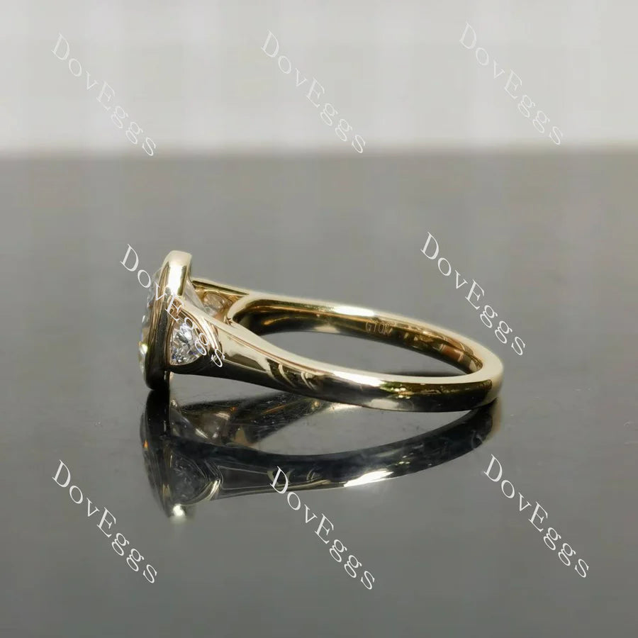 Bezel three stones engagement ring only semi-mount only(Exclusively to DovEggs Stones)