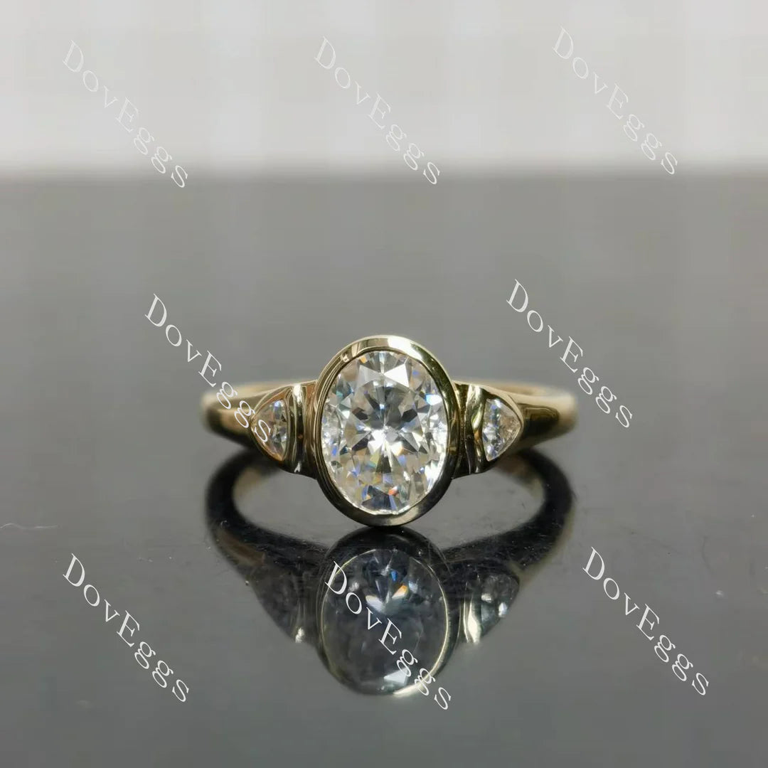 Bezel three stones engagement ring only semi-mount only(Exclusively to DovEggs Stones)