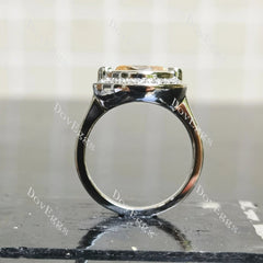 Oval bezel halo colored moissanite engagement ring| Doveggs