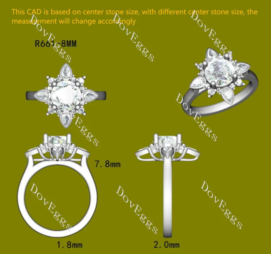 Flora pave art deco engraved engagement ring only semi-mount only(Exclusively to DovEggs Stones)