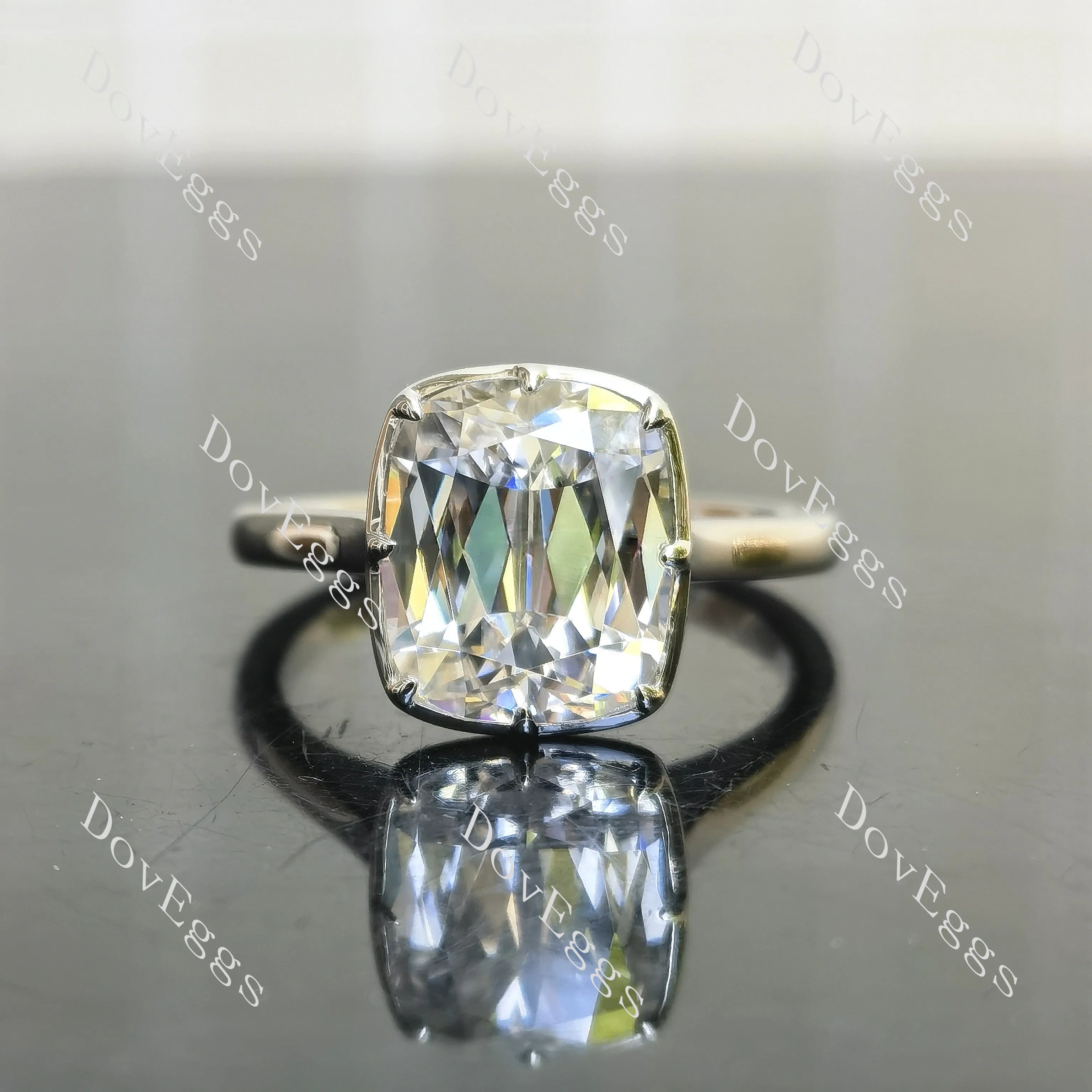 Cushion bezel solitaire brilliant moissanite engagement ring| DovEggs