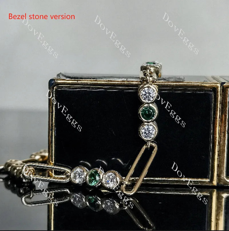 Doveggs round pave bezel moissanite bracelet