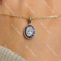 Oval bezel halo moissanite pendant necklace (pendant only)| Doveggs