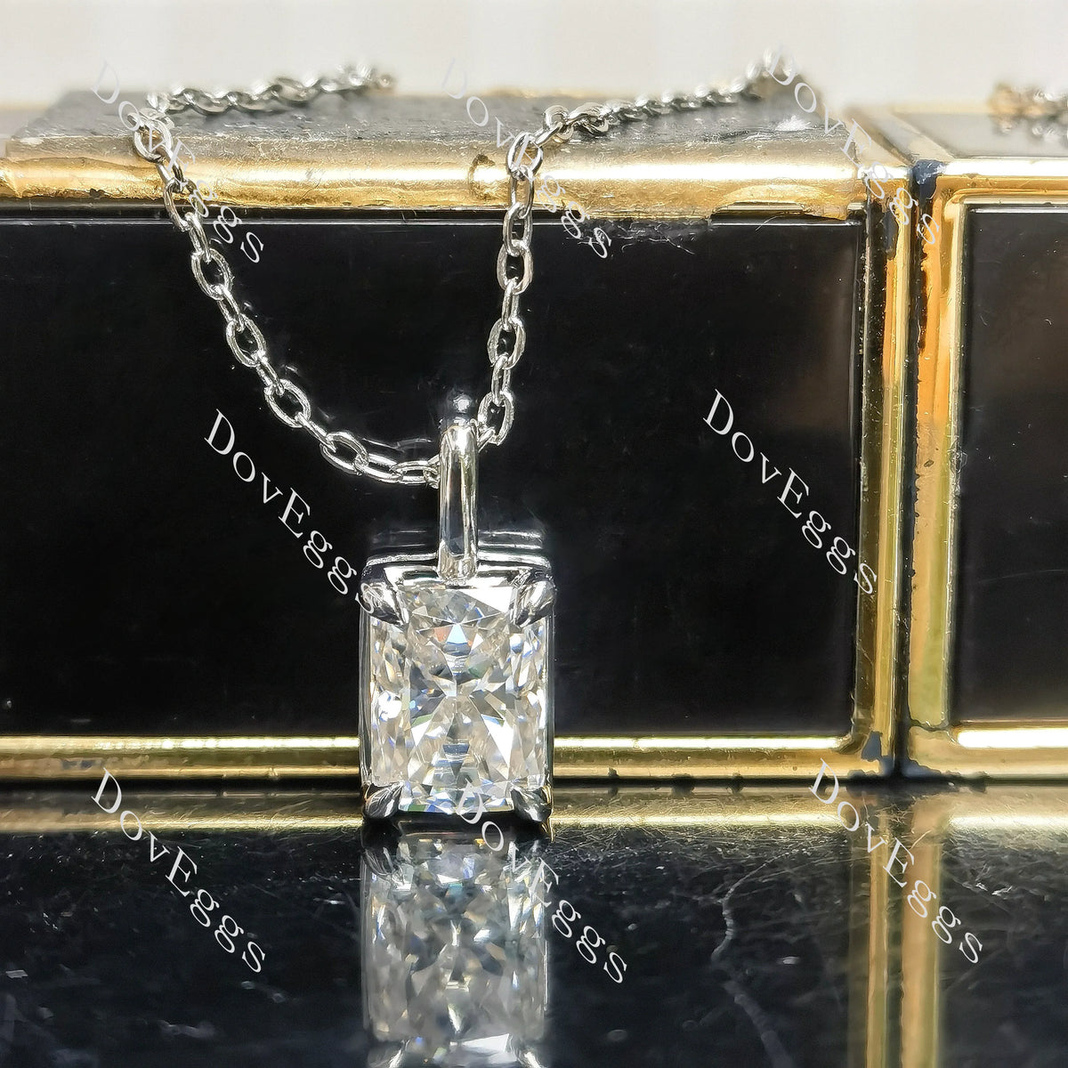 Radiant art deco pave hidden halo pendant necklace (pendant only)| Doveggs