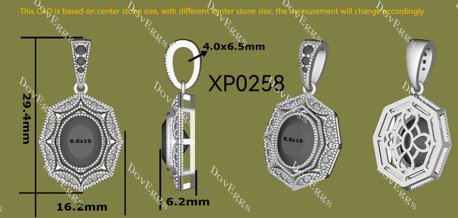 Art deco pave halo lab diamond pendant necklace semi-mount only(Exclusively to DovEggs Stones)