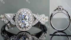 Oval art deco halo moissanite engagement ring| DovEggs