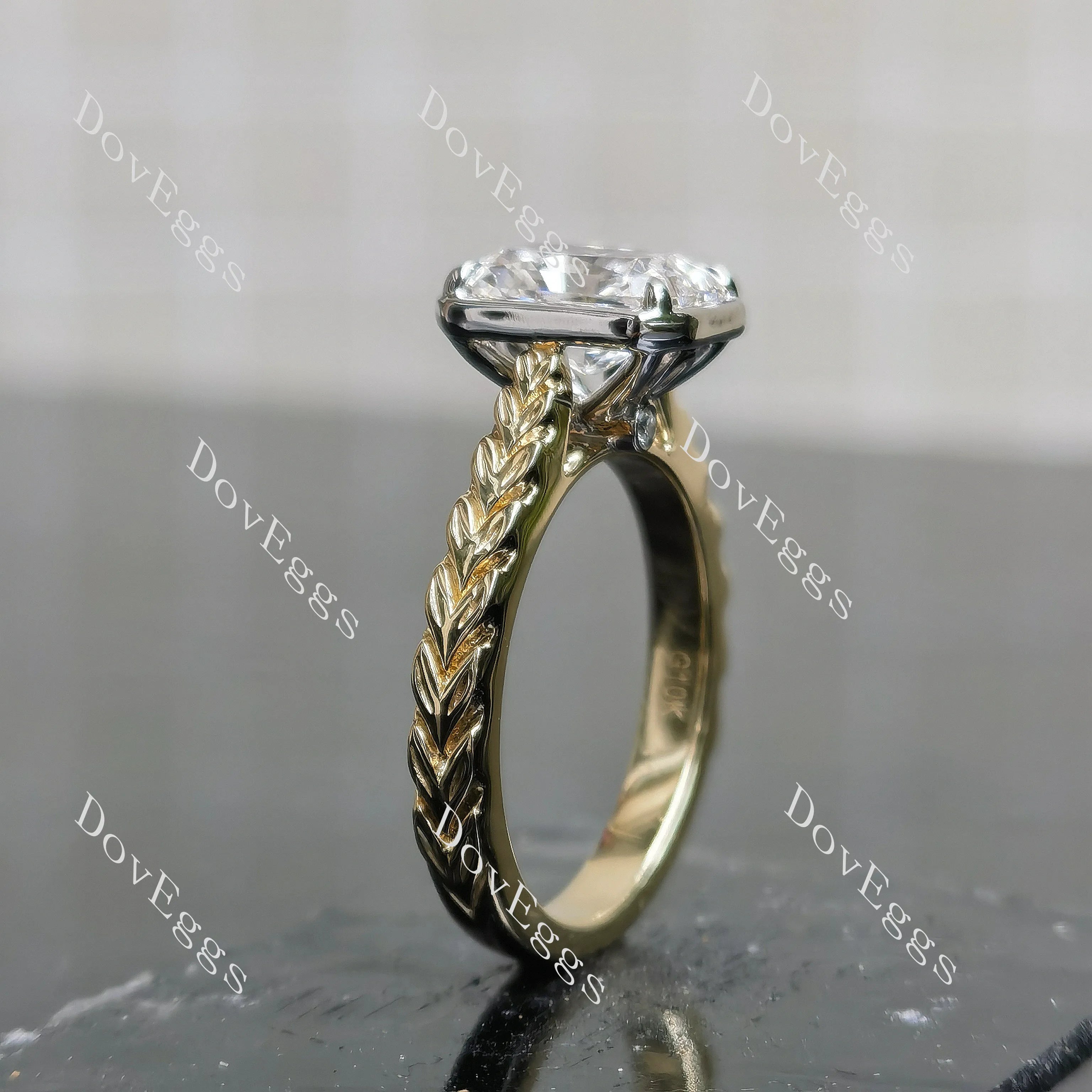 Radiant bezel carved moissanite engagement ring| DovEggs