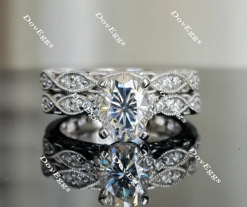 Oval art deco moissanite bridal set(2 rings)| DovEggs