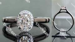 Oval cathedral halo moissanite engagement ring| DovEggs