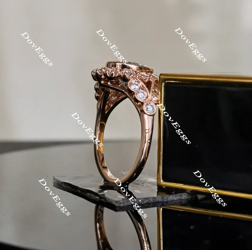 Group Order flower shape halo split shank moissanite/colored gem engagement ring