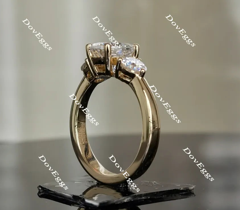 Oval three-stone moissanite engagement ring for women| DovEggs