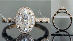 Oval art deco halo moissanite engagement ring| Doveggs