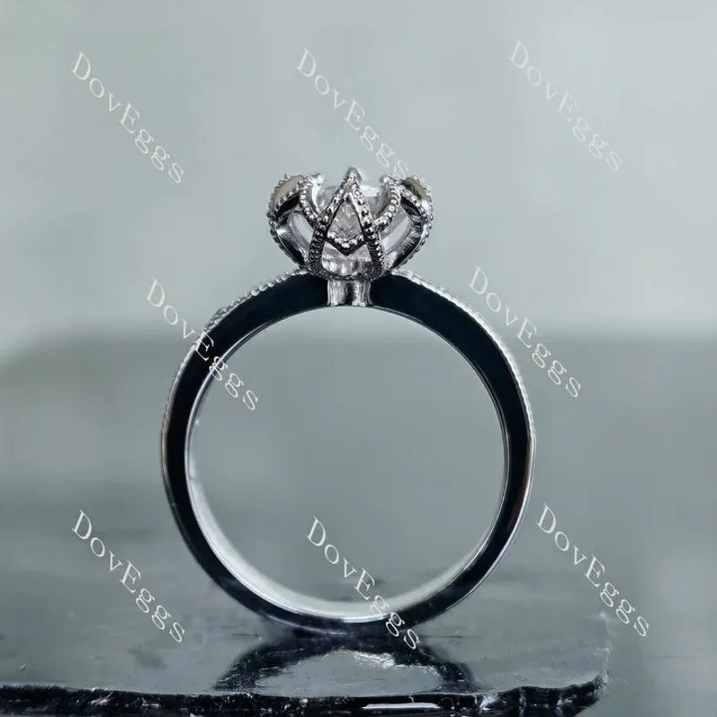 Half eternity floral pave engagement ring semi-mount only(Exclusively to DovEggs Stones)