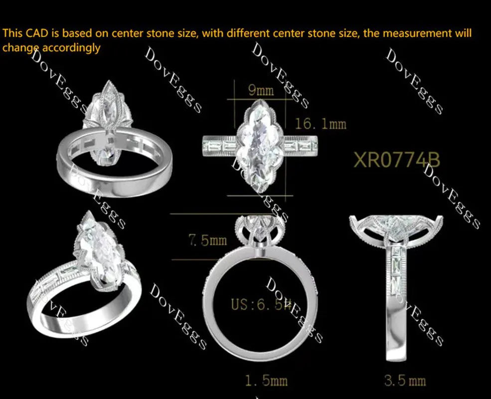 Half eternity floral pave engagement ring semi-mount only(Exclusively to DovEggs Stones)