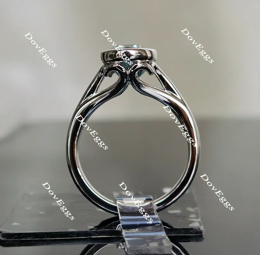 Oval bezel solitaire moissanite engagement ring| Doveggs