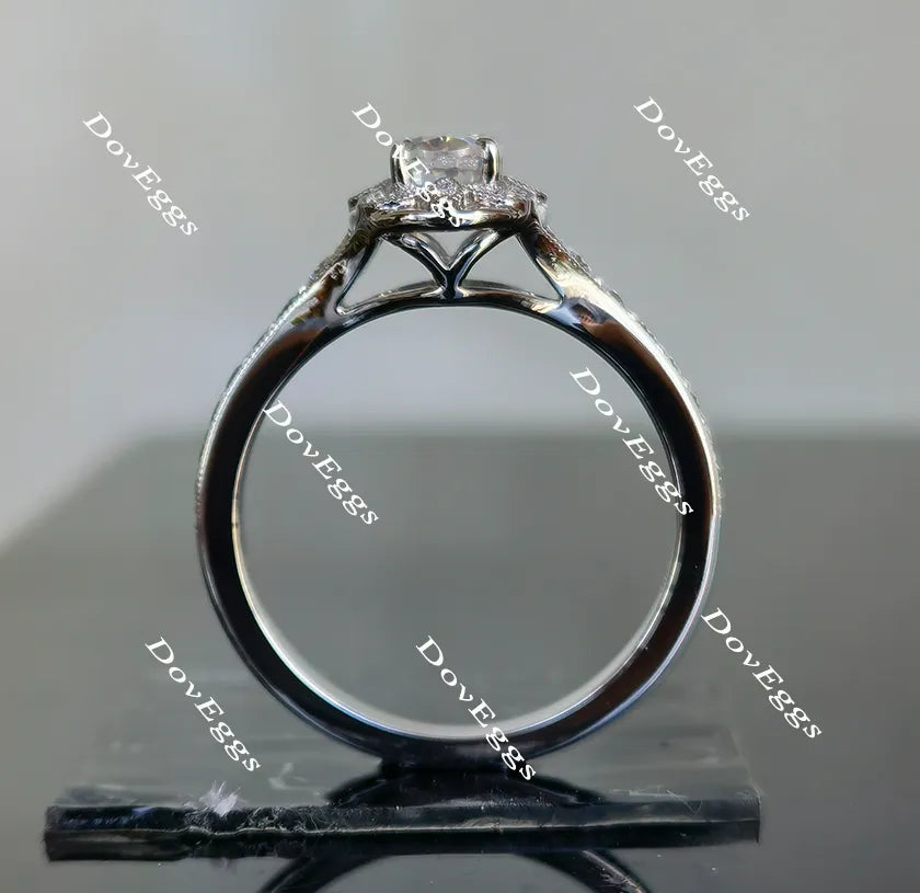 Oval floral half eternity pave moissanite engagement ring| Doveggs