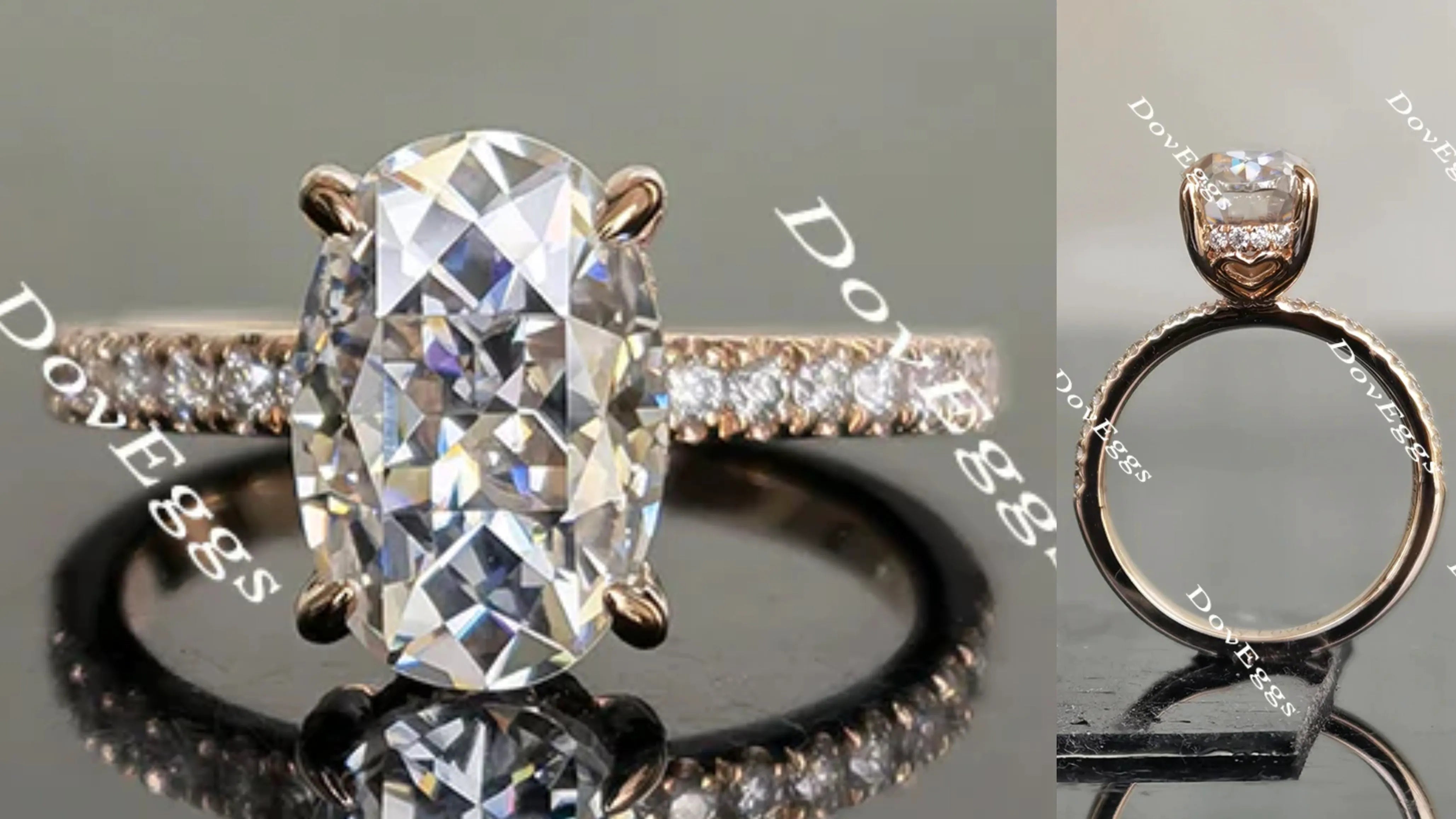 Oval half eternity pave moissanite engagement ring| Doveggs