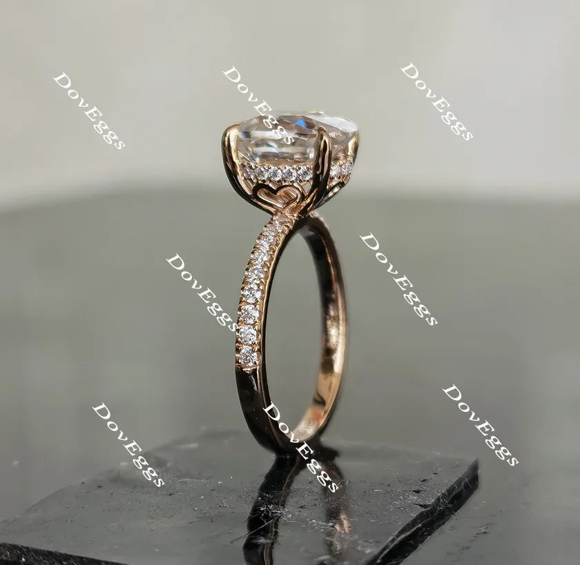 Oval half eternity pave moissanite engagement ring| Doveggs